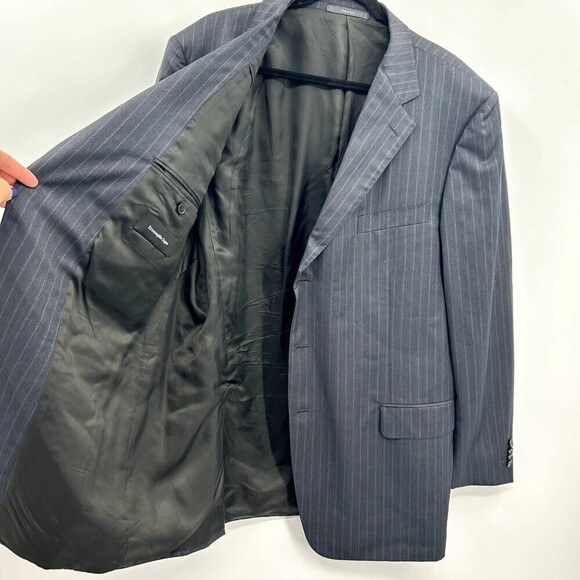 ERMENEGILDO ZEGNA Men's Wool Silk Gray Blue Striped Traveller Blazer Jacket 58R - Picture 3 of 11